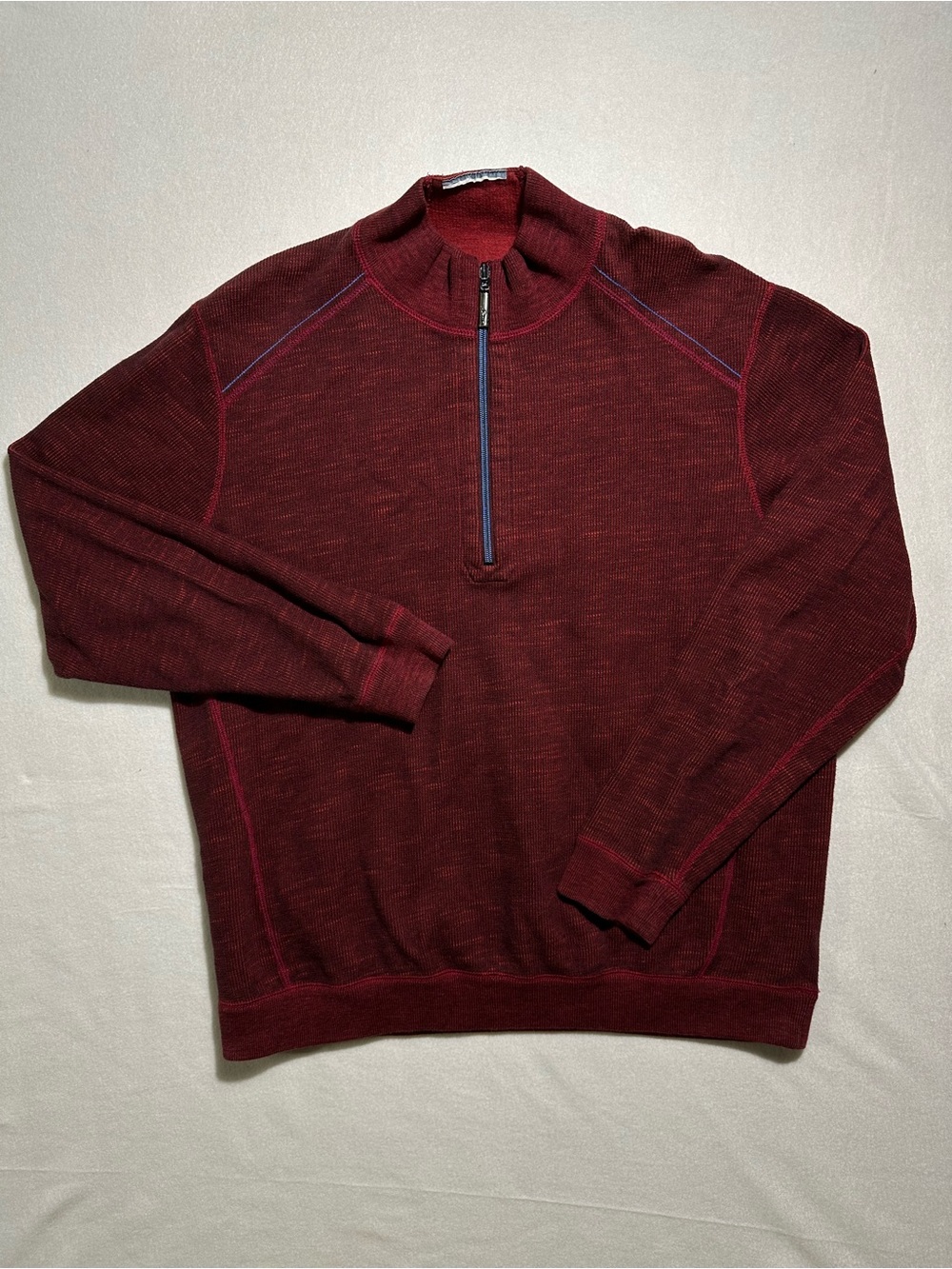 Tommy Bahama Men’s Quarter Zip Pullover Sweater Burgundy Red Marlin Logo
